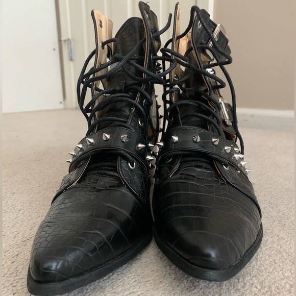 Black studded strappy heeled booties - Picture 3 of 8